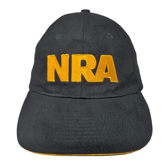 NRA Strapback Hat Black OSFA Adjustable Embroidered Patriotic 6 Panel - Picture 1 of 7